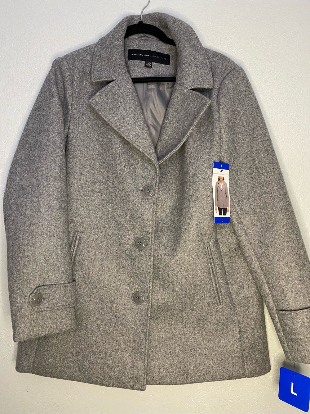 Marc New York Andrew Marc Wool Blend Grey Women's Peacoat